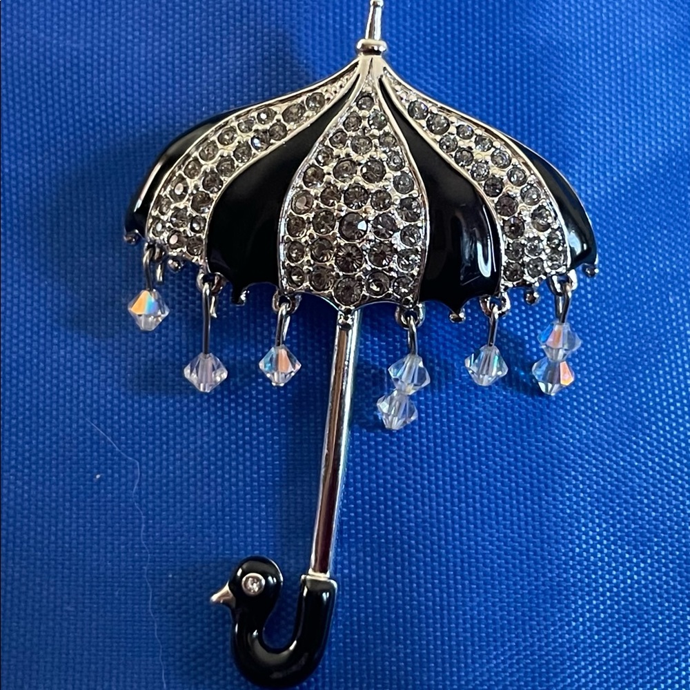 Rare Vintage “Mary Poppins” Disney Swarovski Umbrella Pin Parrot Head 2.75” X 2”